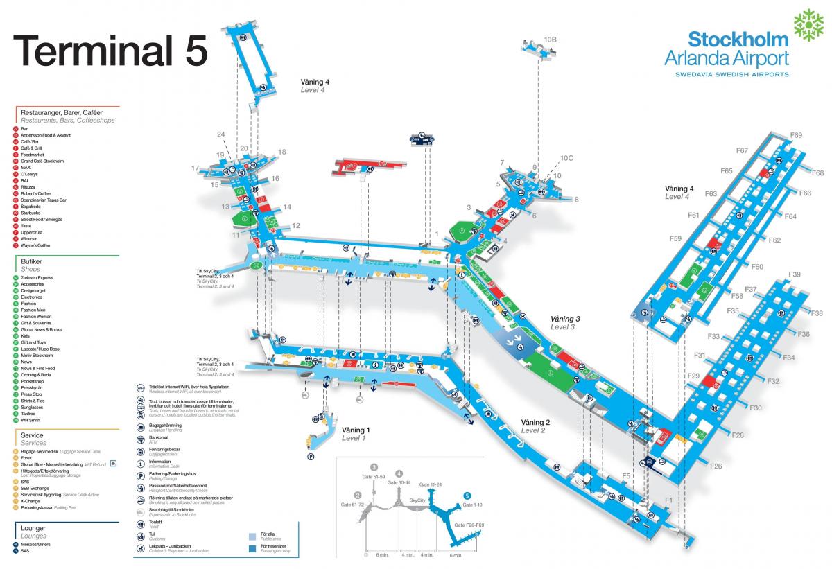 سٹاک ہوم کے ہوائی اڈے کے ٹرمینل 5 نقشہ